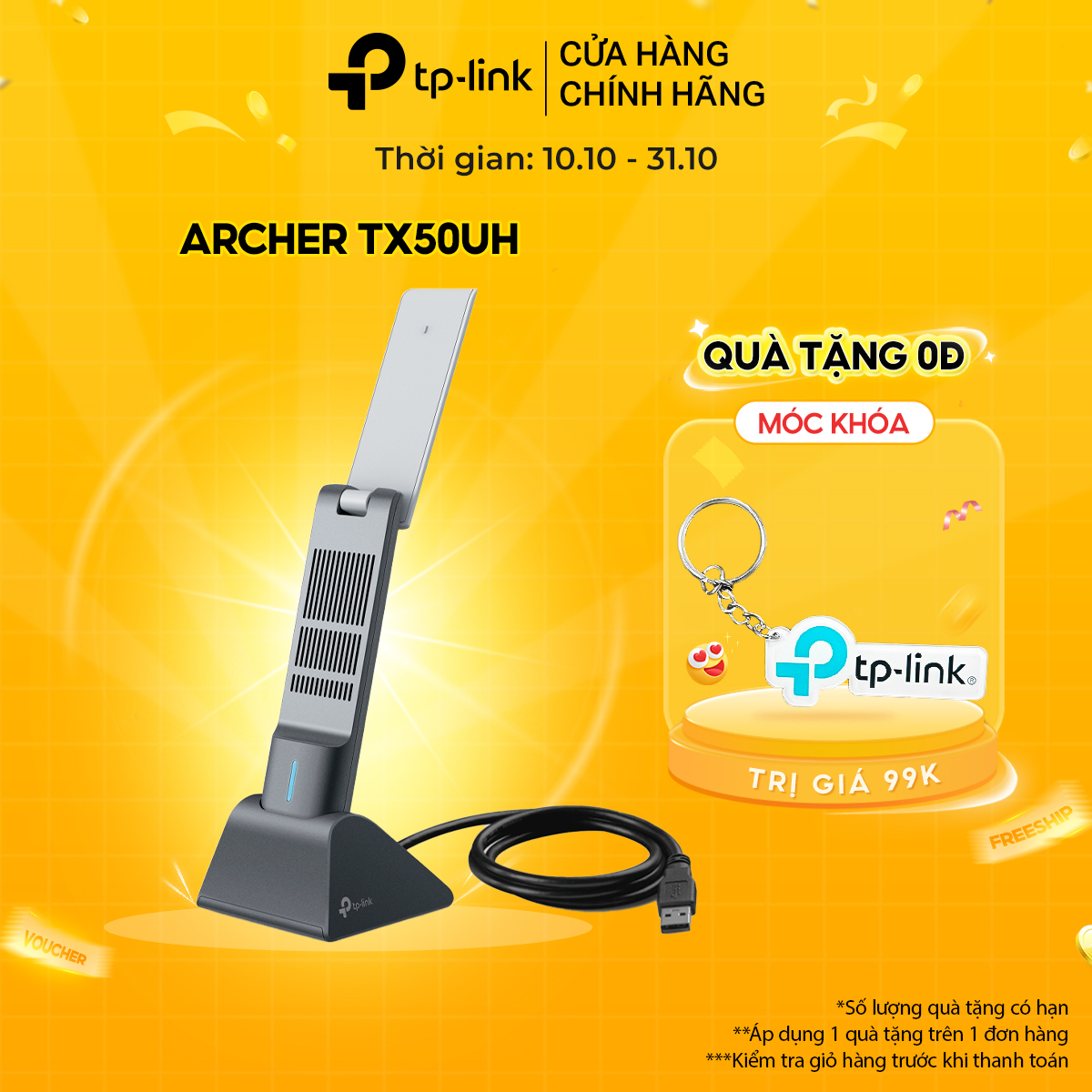 Bộ Chuyển Đổi USB WiFi TP-Link Archer TX50UH WiFi Độ Lợi Cao AX3000 - Hàng Chính Hãng