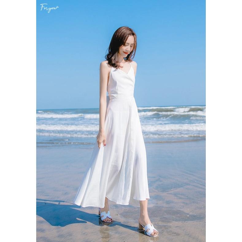 Váy 2 dây FORYOU đầm maxi xẻ ngực nơ lưng dáng xòe đi chơi đi biển - Lucia Dress