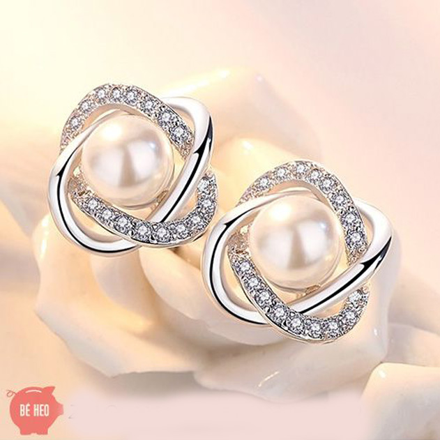 Bông tai bạc s925 ngọc trai viền đá zircon BHBT93-3