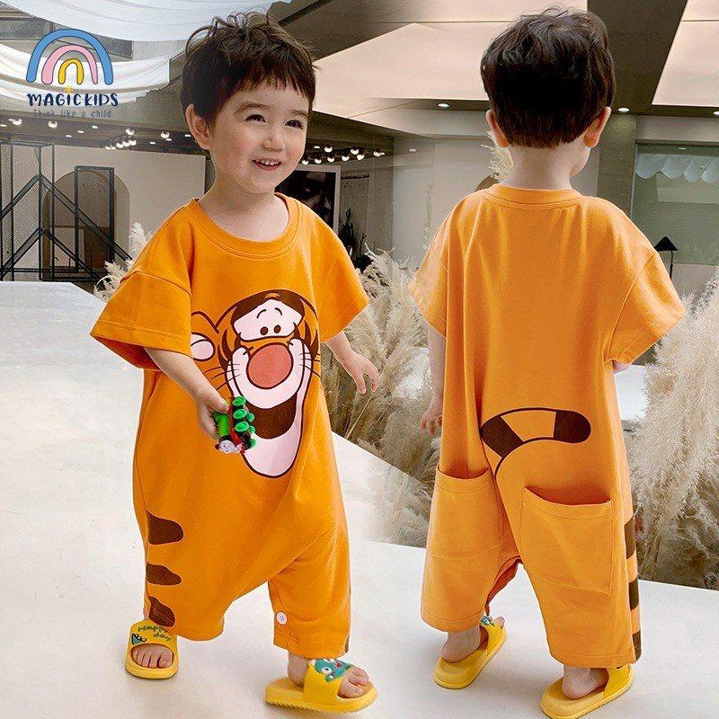 Bộ body ngủ liền thân cotton hoạt hình Magickids cho bé trai bé gái đồ ngủ trẻ em dáng rộng co giãn mềm mại BL21001