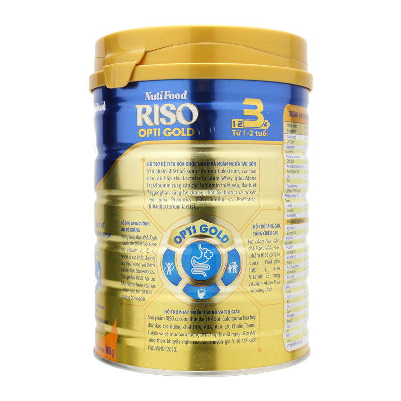 NutiFood RISO OPTI GOLD 3 Lon 900g Cho Trẻ Từ 1-2 Tuổi - Hàng Chính Hãng