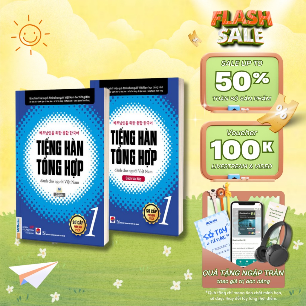 Sách -Combo Tiếng Hàn Tổng Hợp Sơ Cấp 1 (giáo trình + bài tập) Đen Trắng - MCBooks