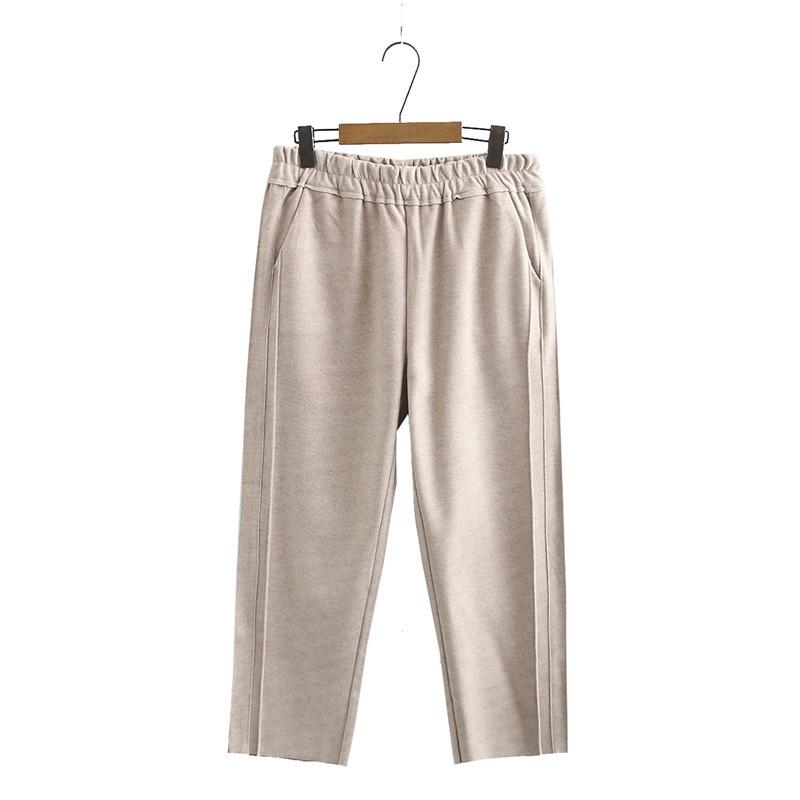 Quần baggy dạ cạp chun đáp sườn hai màu đen - be Q80 RumHana