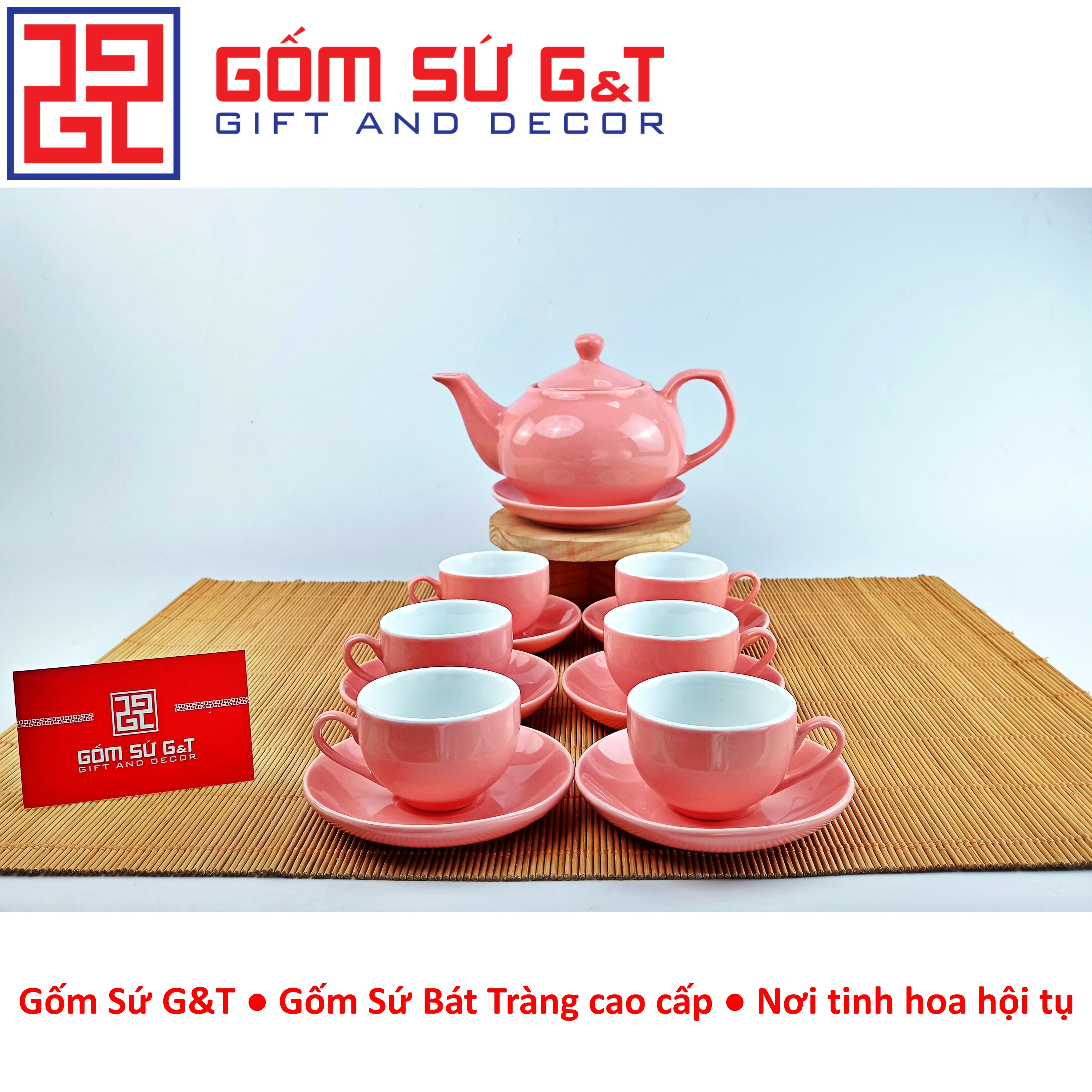 Bộ trà dáng bưởi màu hồng Gốm Sứ G&amp;T