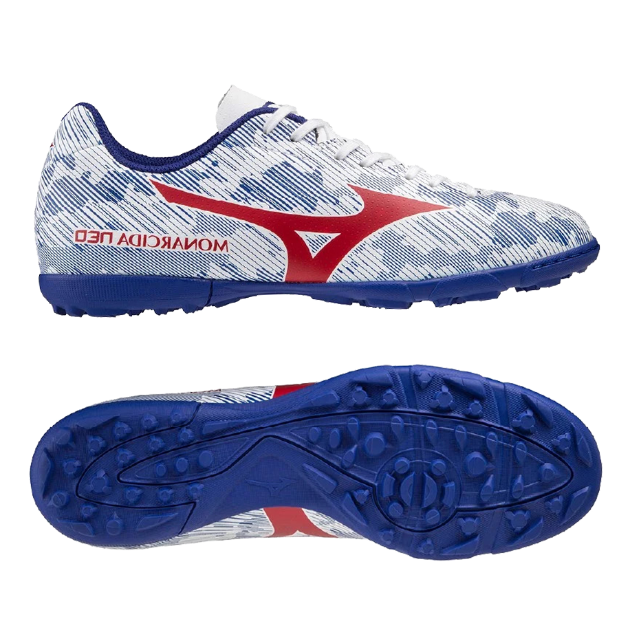 Giày đá bóng Mizuno Monarcida Neo Sala Club TF Trắng/Xanh/Đỏ