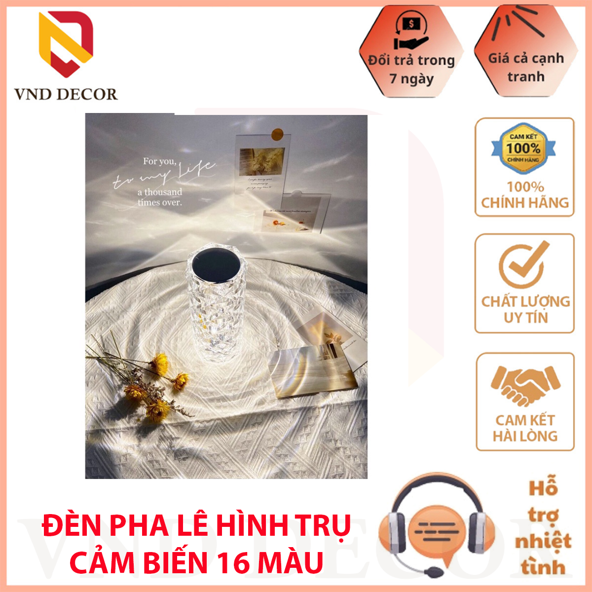 Đèn ngủ pha lê hình trụ cảm biến 16 màu để bàn, có điều khiển từ xa điều chỉnh được độ sáng [ Tặng thêm remote]