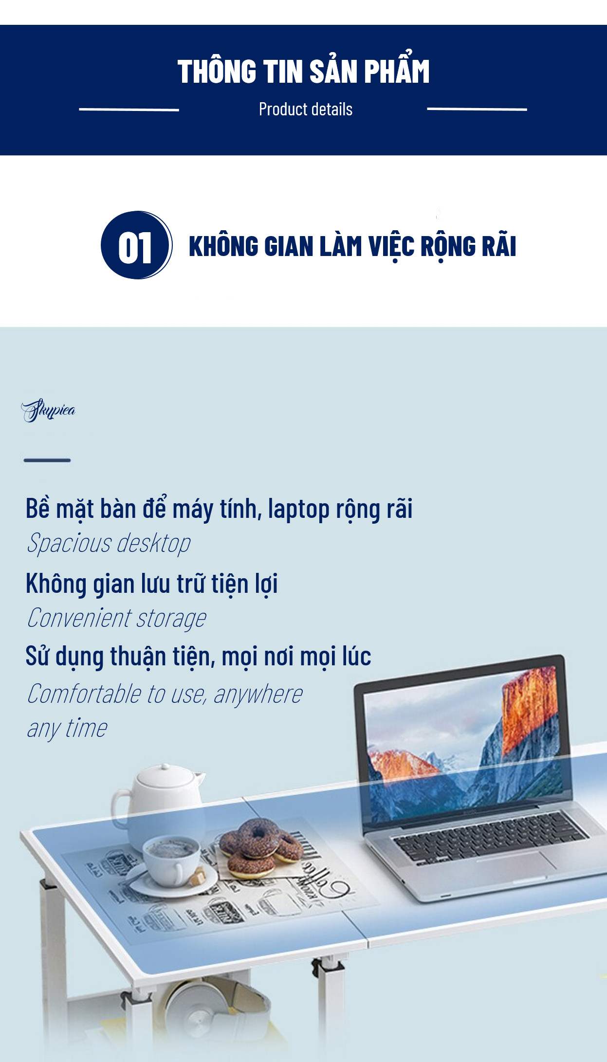 Bàn Ngồi Giường, Bàn Máy Tính Laptop Di Động, Bàn Làm Việc Có Bánh Xe, Điều Chỉnh Chiều Cao Tùy Ý, Bàn làm việc học tập đa năng hiện đại tiện ích - bàn có giá sách - thuận lợi di chuyển, chất liệu gỗ ép, khung sắt chắc chắn, có bánh xe di chuyển