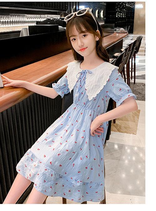 DONGSHOP HOT Cô gái ăn mặc 2023 mùa hè ăn mặc cô gái váy công chúa Mid-Boy Cherry hoa đầm đầm đầm đầm mùa hè cho trẻ em
