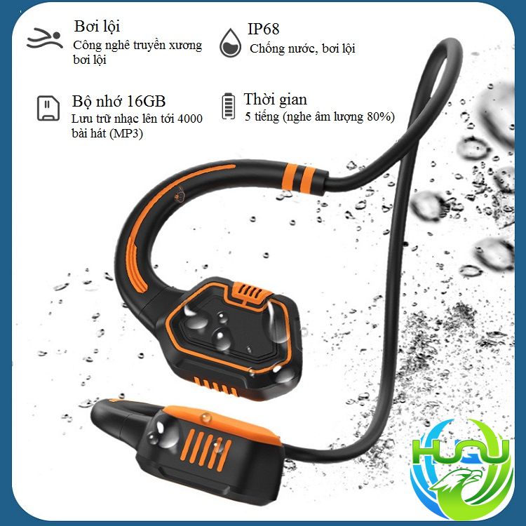 Tai Nghe Bơi Lội IP68, Công Nghệ Truyền Xương Huqu Openear wave - Hàng Chính Hãng