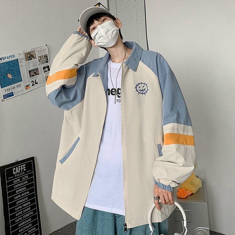 Áo Khoác Dù Nam Cổ Bẻ Thời Trang Mặt Cười Thể Thao Unisex Form Rộng Bomber Jacket Life Unisex