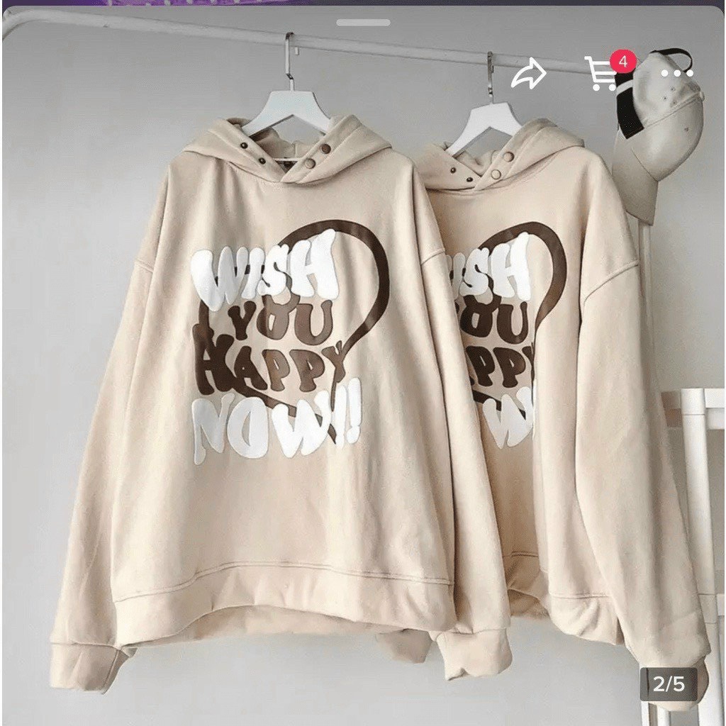 Áo khoác in WISH YOU HAPPY NOW chất nỉ ngoại dày dặn ko xù lông