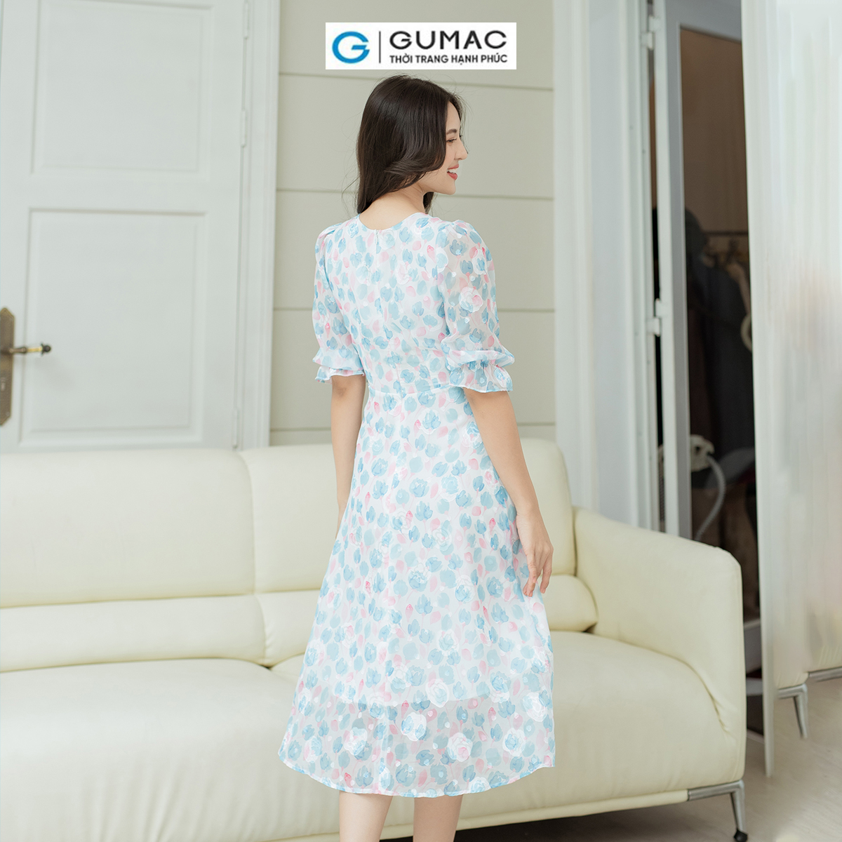 Đầm hoa cổ bèo GUMAC DD08027