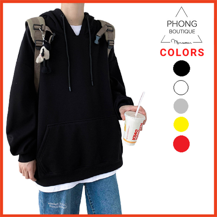 Áo mũ Hoodie Unisex nỉ bông trơn basic cặp đôi nam nữ Oversize Ulzzang Hàn Quốc thu đông form rộng 5 MÀU