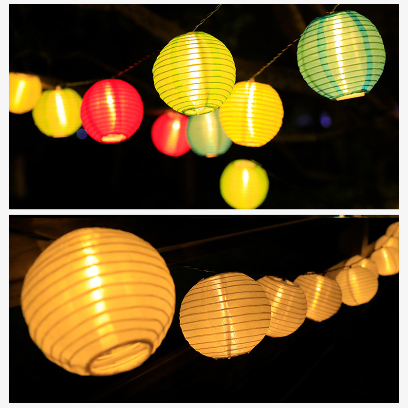 Đèn năng lượng mặt trời trang trí sân vườn hình đèn lồng , dây nhiều bóng ánh đèn ấm áp-K1594