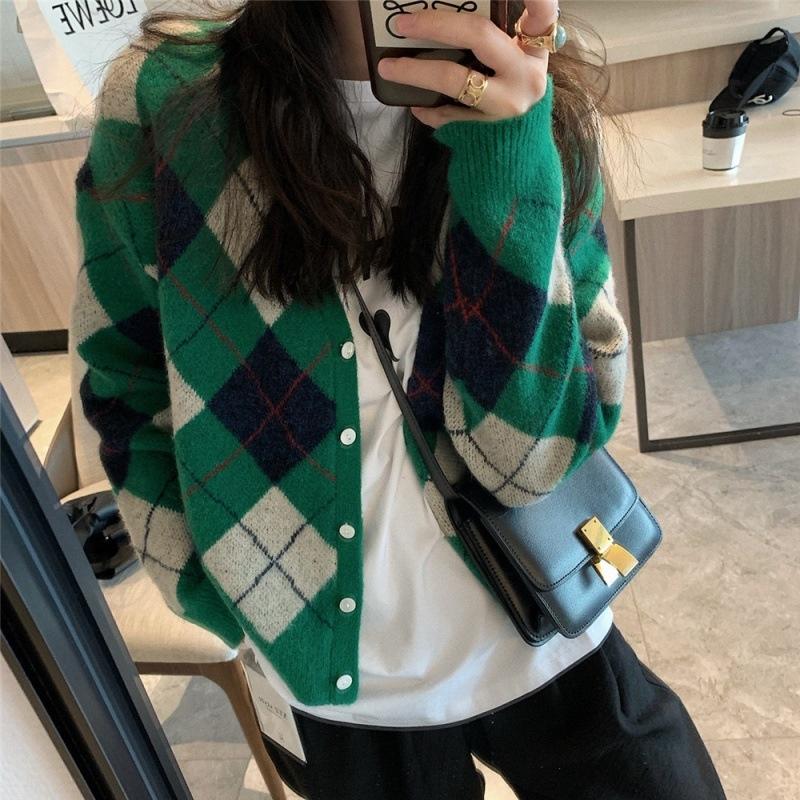 MS461 Áo khoác len cardigan hình trám phối màu