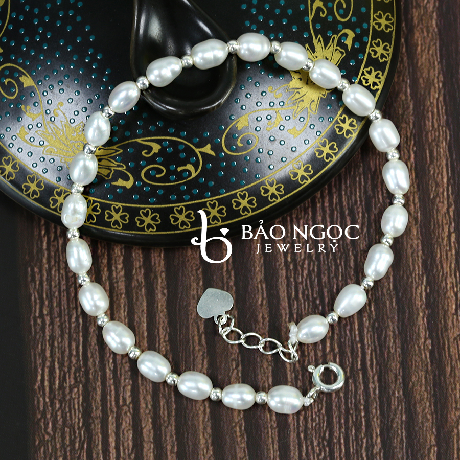 Vòng Tay Ngọc Trai Mix Charm Bi Trơn, Vòng Ngọc Trai Hạt Nhỏ 4-5ly -Bảo Ngọc Jewelry [Hàng Thiết Kế