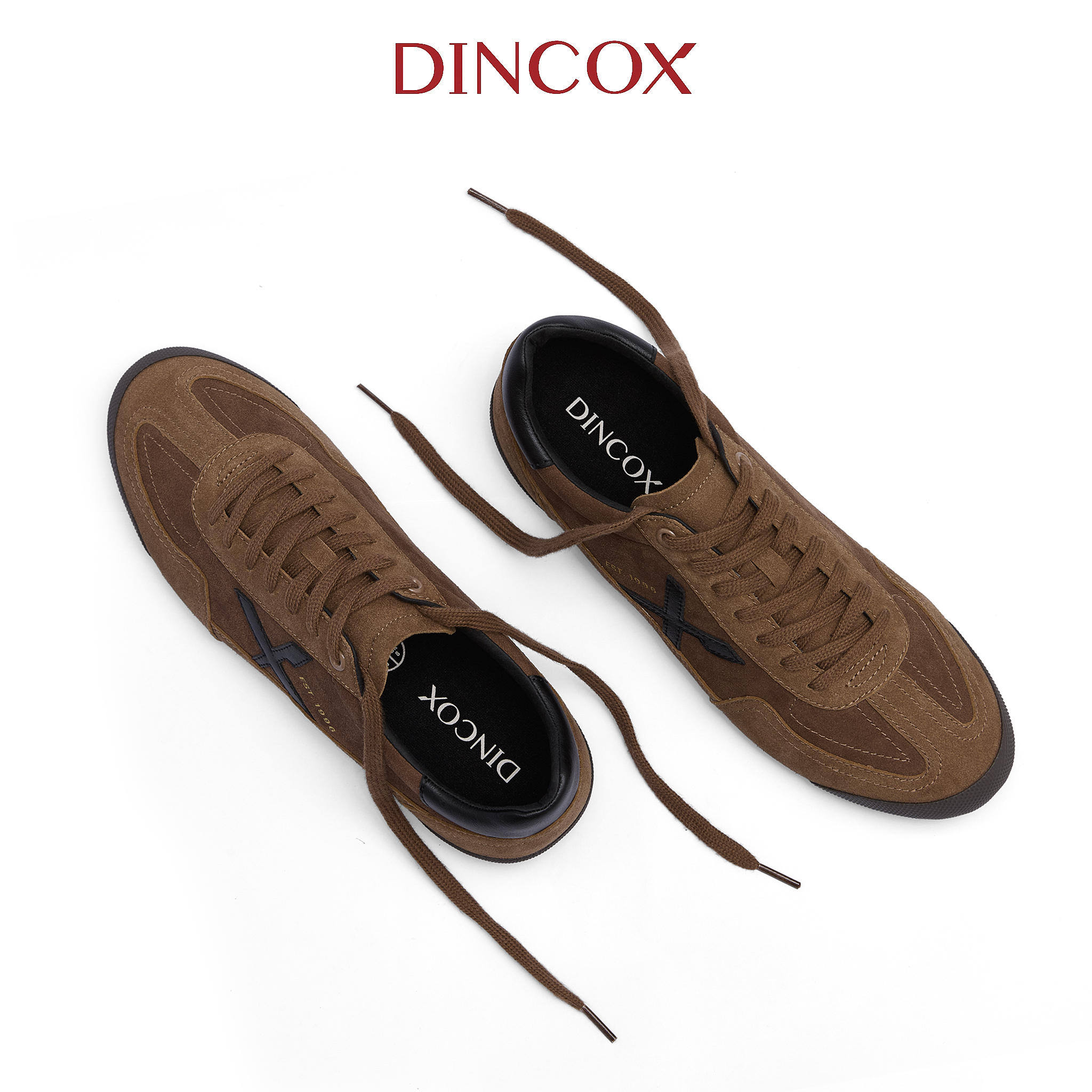 Giày Nam Sneaker Da Micro Suede Dincox DC47 BROWN Shoes Đế Bằng, Bền Và Nhẹ Hơn