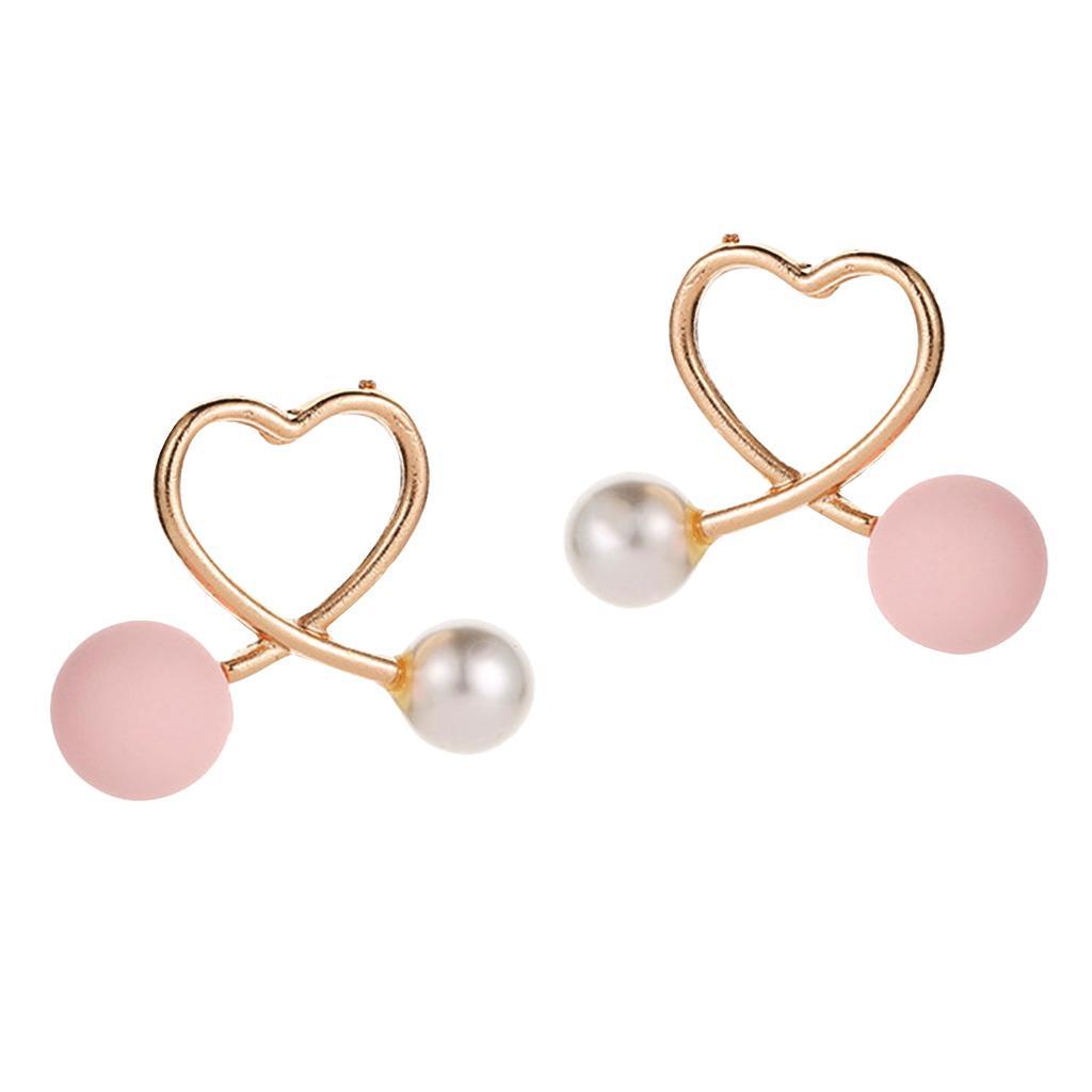 Cross Peach Heart Faux Pearl Sweet Style Stud Earrings Women Jewelry Gold