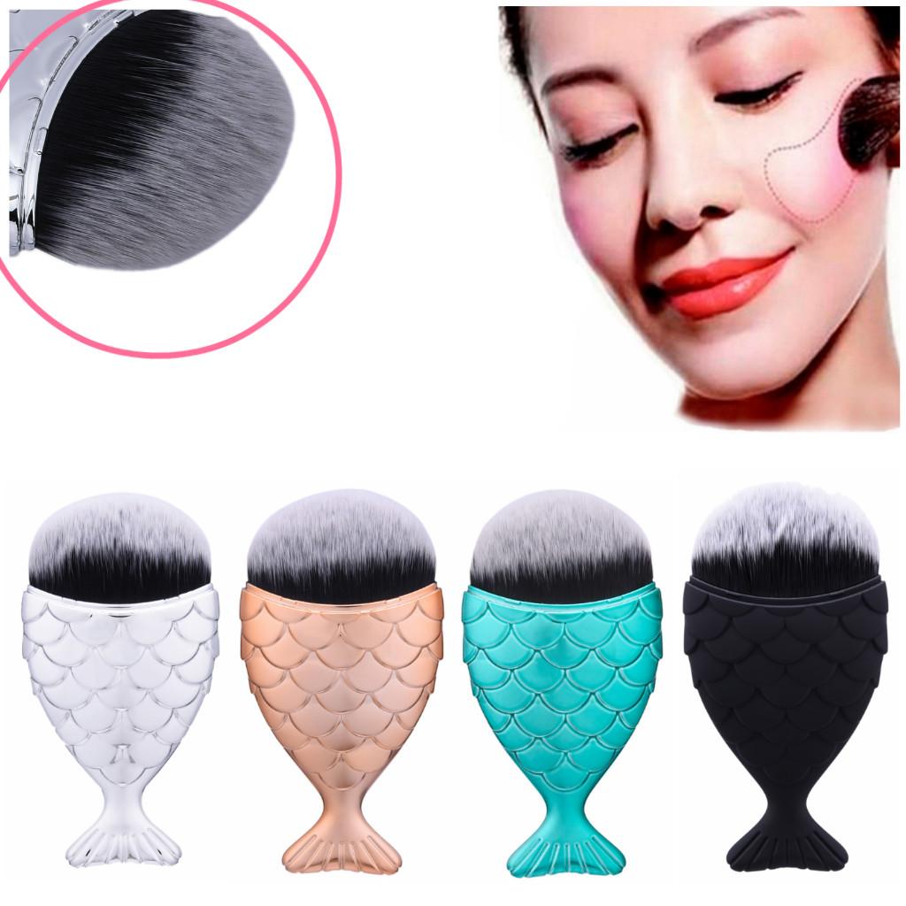 Mermaid Glitter Makeup Powder Blush Foundation Contour Cosmetic Brush Silver