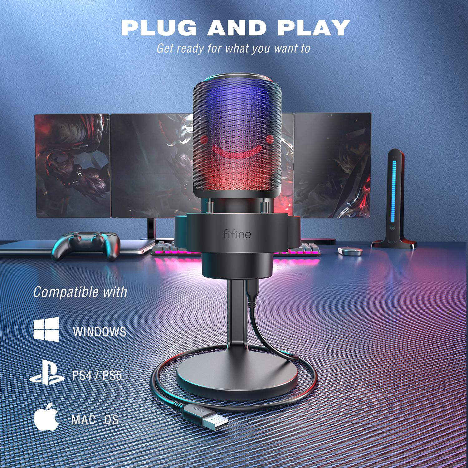 Micrô USB FIFINE để ghi và phát trực tuyến trên PC và Mac, Đầu ra tai nghe và Nút cảm ứng-Tắt tiếng, Mic với 3 chế độ RGB -A8 Màu: Hồng