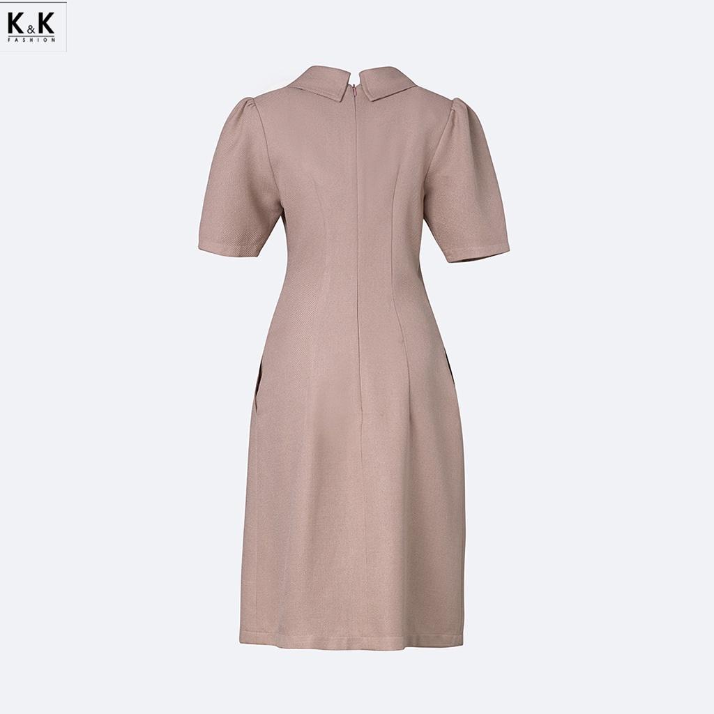 Đầm Sơ Mi Công Sở Phối Túi Giả K&amp;K Fashion KK116-18 Chất Liệu Cotton Chéo