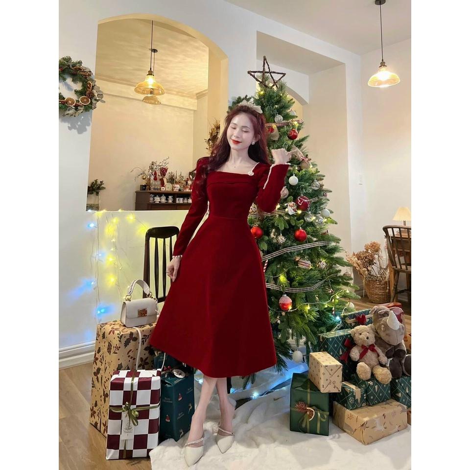 FREE SHIP Đầm Váy Thời Trang Nữ Dáng Tiểu Thư Dài Tay Chất Nhung Thả Dáng KIM GIA DS