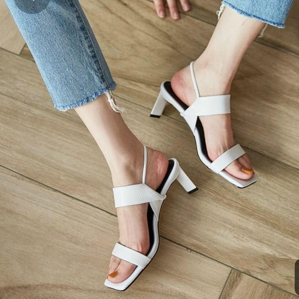 Sandals thời trang hè 2021 mũi vuông gót trụ lép đi được 2 kiểu