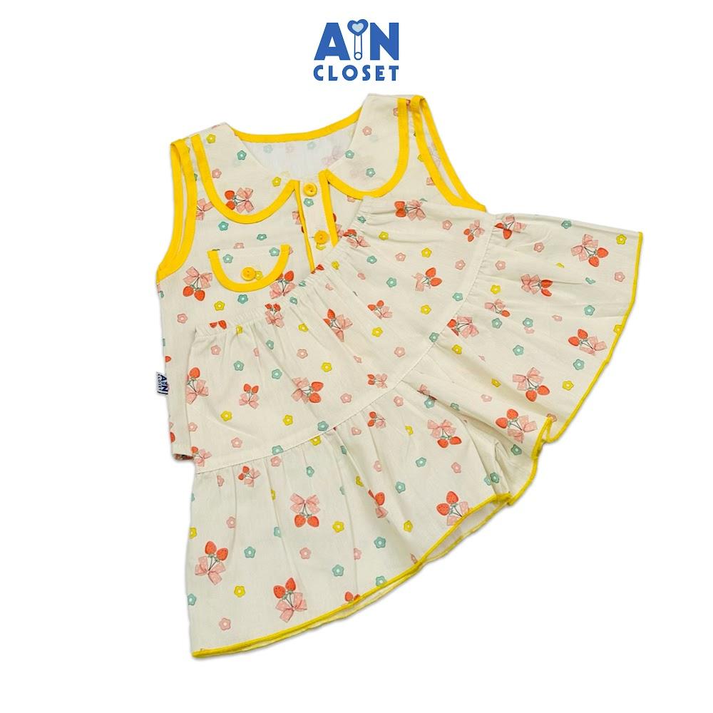 Bộ quần áo Ngắn bé gái họa tiết Dâu Nơ Vàng Cotton - AICDBGXAIUTZ - AIN Closet