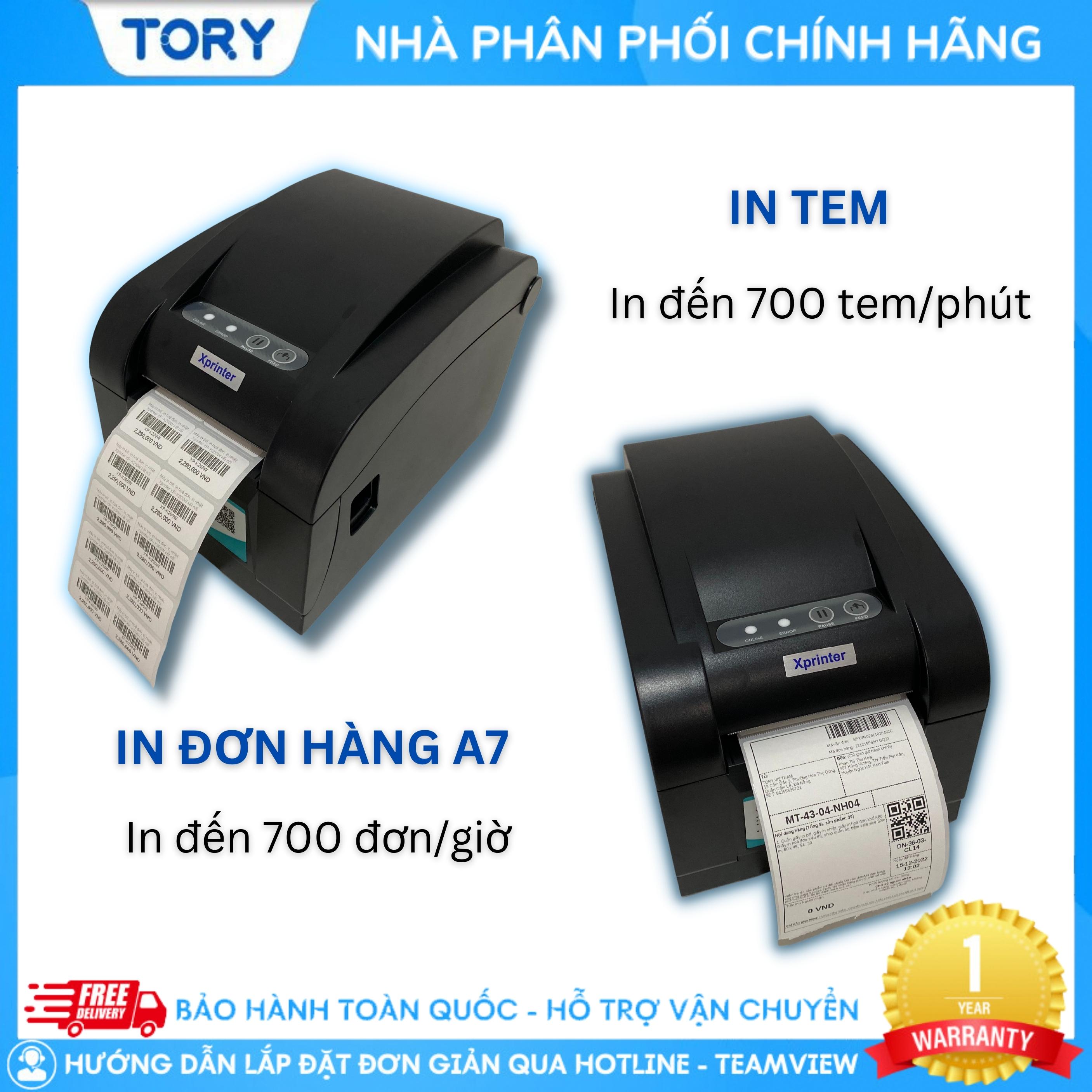 Máy in tem nhãn, mã vạch Xprinter XP-350B cổng USB. Máy in đơn hàng, in tem, in vận đơn TMĐT khổ A7