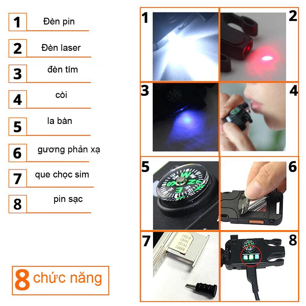 vòng đeo tay sinh tồn laser hồng ngoại SOS đèn pin la bàn có thể sạc lại AK17