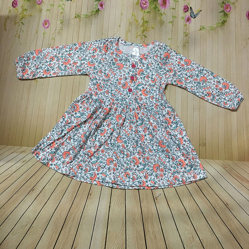 Váy đầm dài tay cho bé gái size 1-7 chất cotton (Giao màu ngẫu nhiên) 