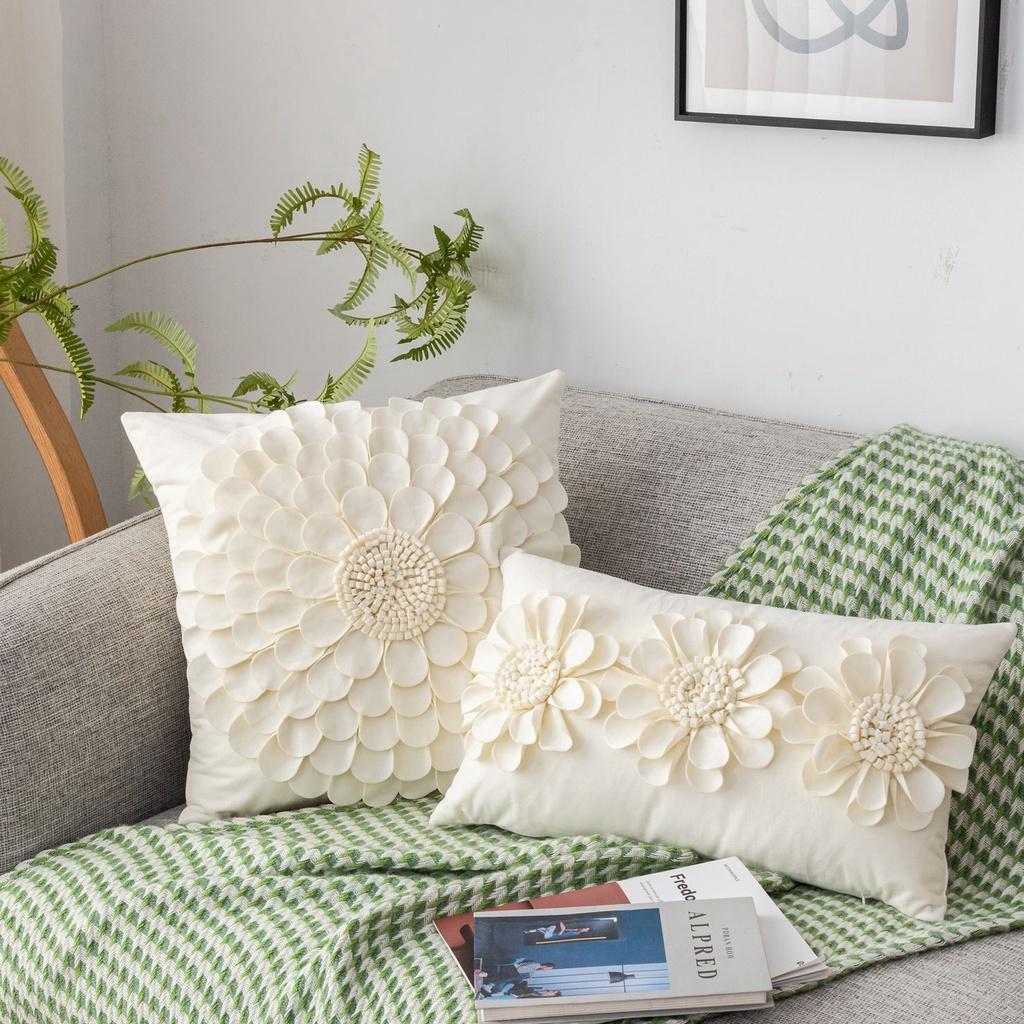 Gối trang trí sofa cao cấp, hoa văn độc lạ màu Kem 45x45cm, 30x50cm