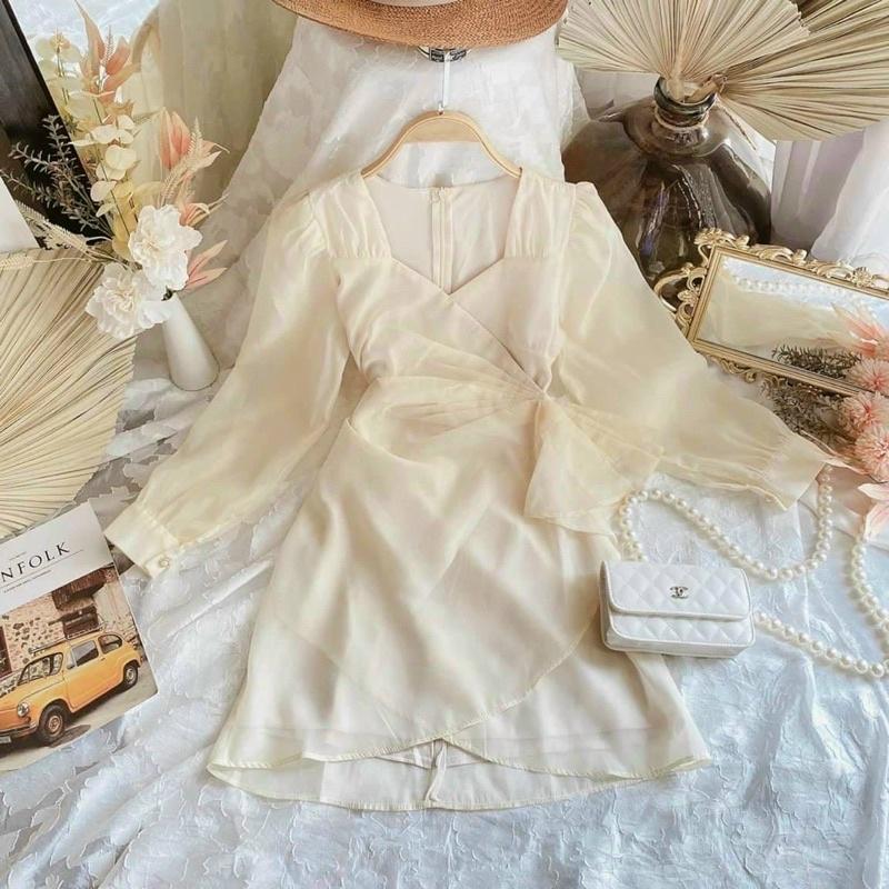 Đầm đắp chéo cổ xoắn eo voan