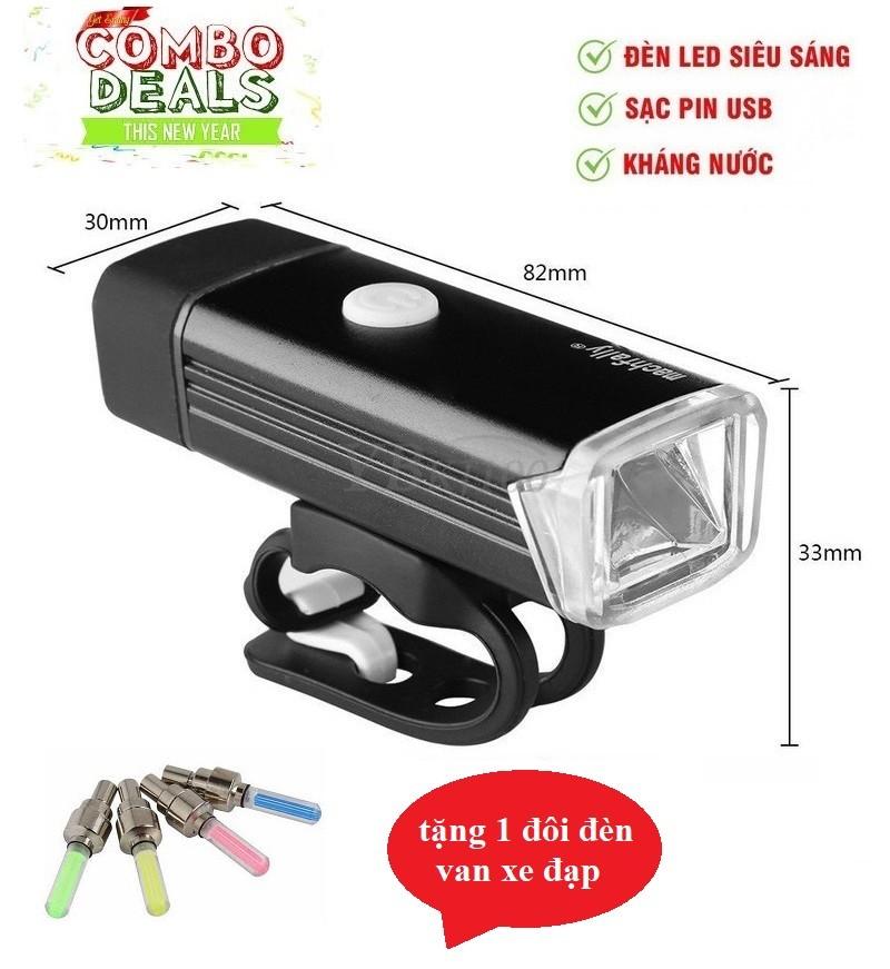 Đèn pha Xe đạp siêu sáng Machfally tặng 1 đôi đèn van