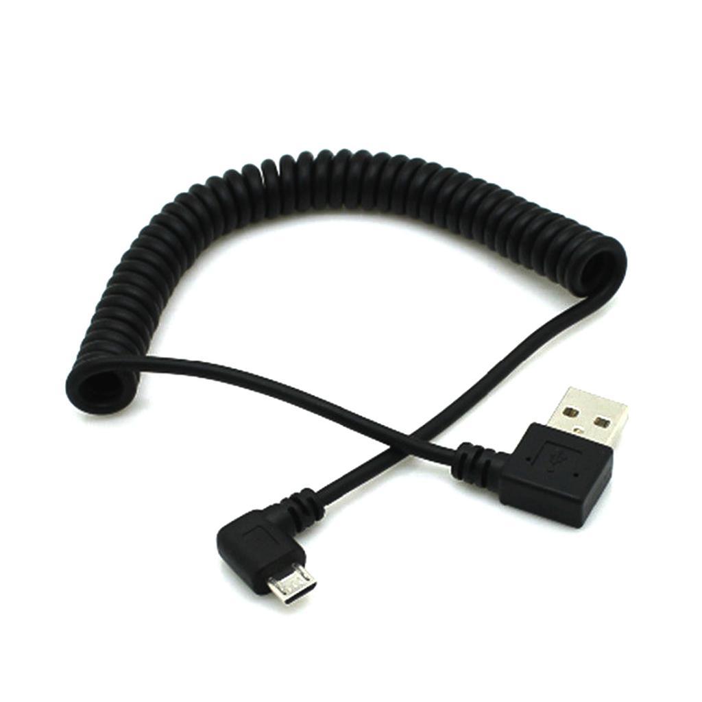 90 Degree Angle USB 2.0 Male to 90 Degree Right Angle Micro USB 5 Pin Male Charge and Sync Coiled Spiral Cable