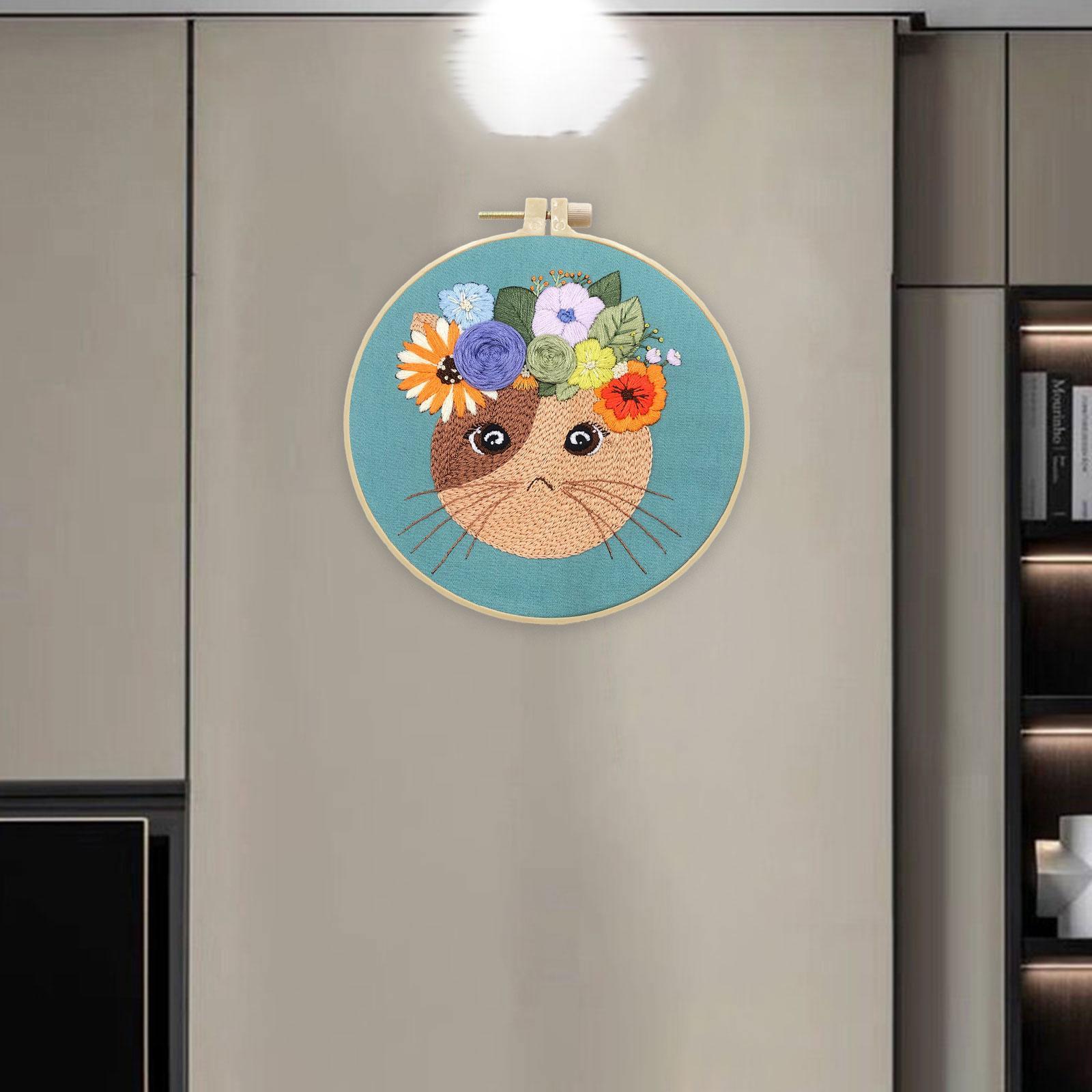 Cross Stitch Cat Embroidery Starter , DIY Embroidery Hoop Cartoon Pattern for Adults Decorative Handmade Sewing Hand Craft Decor Gift