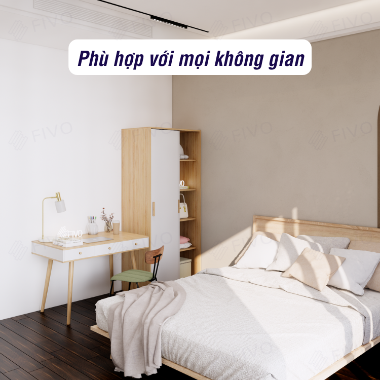 Tủ Treo Áo Quần Cửa Trượt Cao Cấp FIVO Mã FC32 Nhiều Kích Thước Phù Hợp Với Mọi Không Gian - Màu Gỗ + Trắng