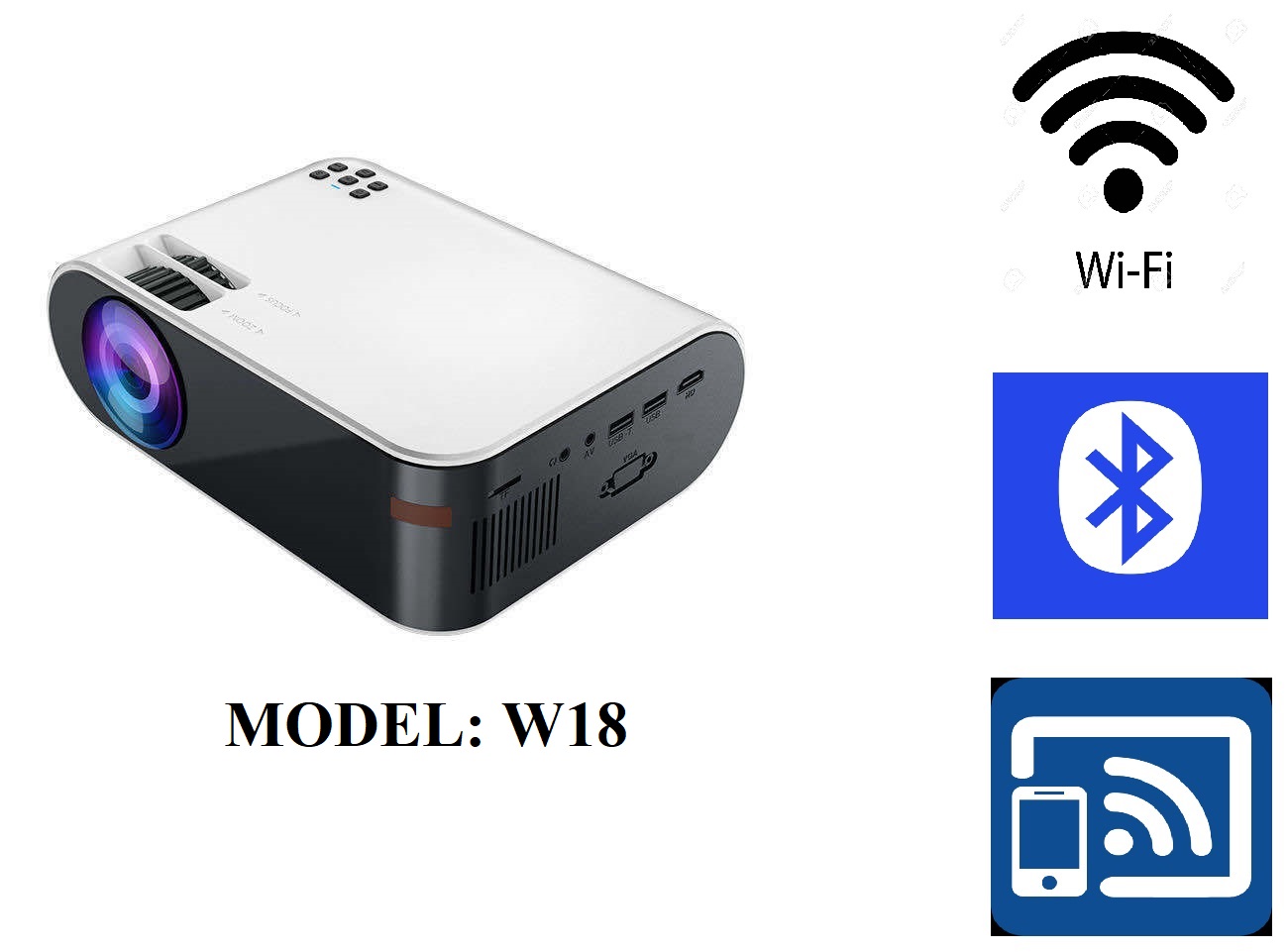 Máy chiếu mini - Kết nối Wifi, Bluetooth xem Youtube, Netflix, VTV ...