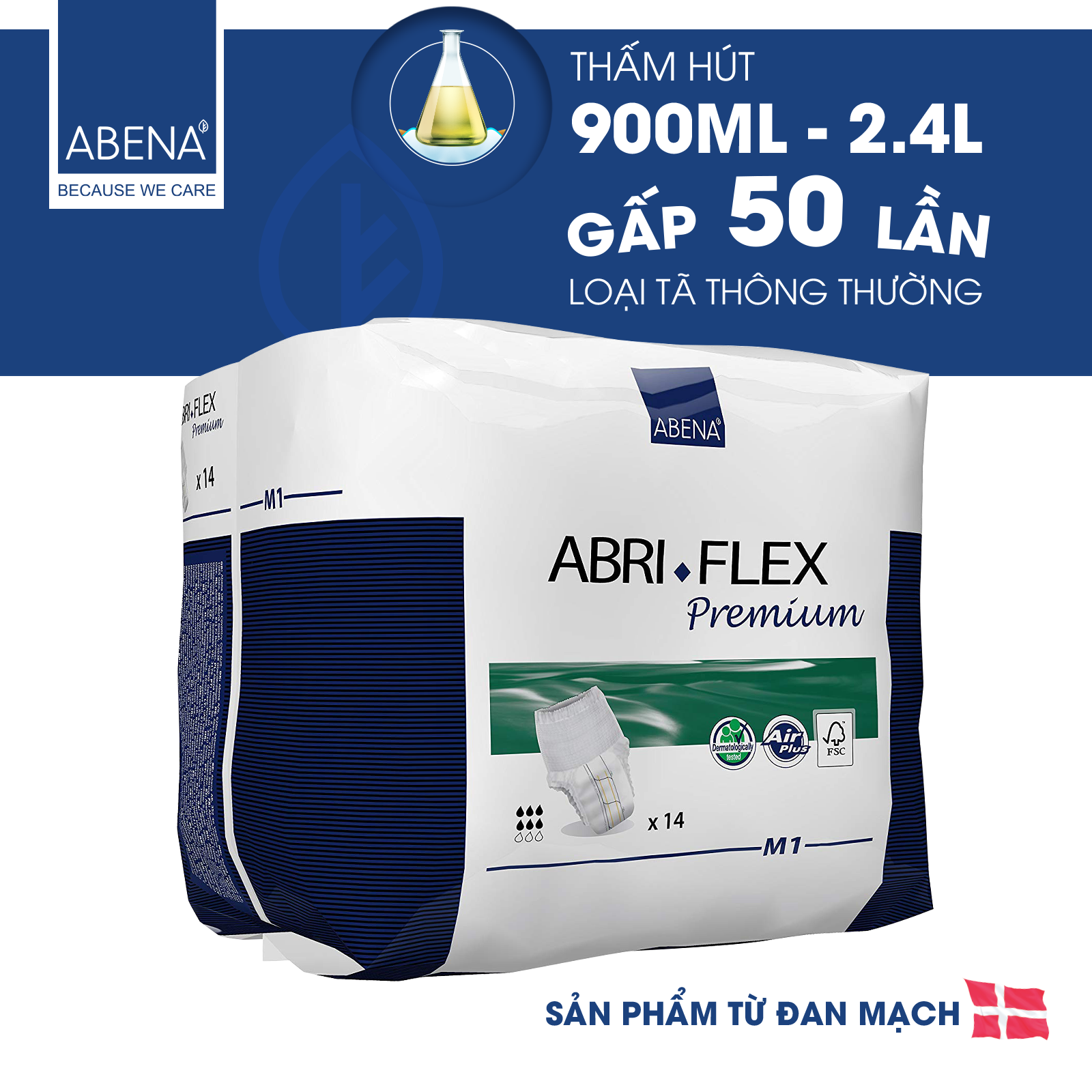 [ THẤM HÚT GẤP 50 LẦN TRỌNG LƯỢNG ] - TÃ QUẦN ABENA NGƯỜI LỚN NAM NỮ - 14 MIẾNG - DÒNG M (VÒNG HÔNG 80-110CM)