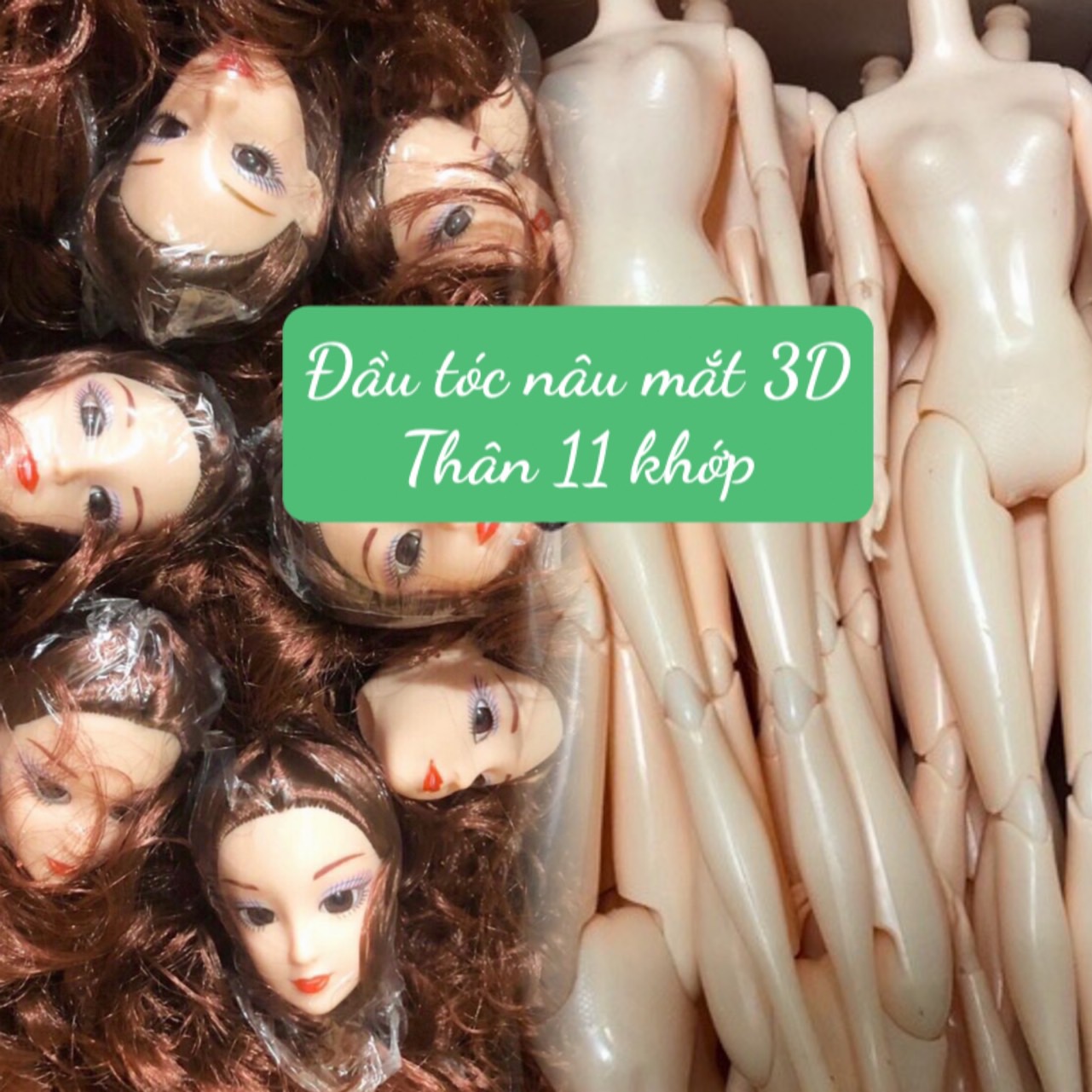 Combo 1 đầu mắt 3D tóc nâu và 1 thân 11 khớp