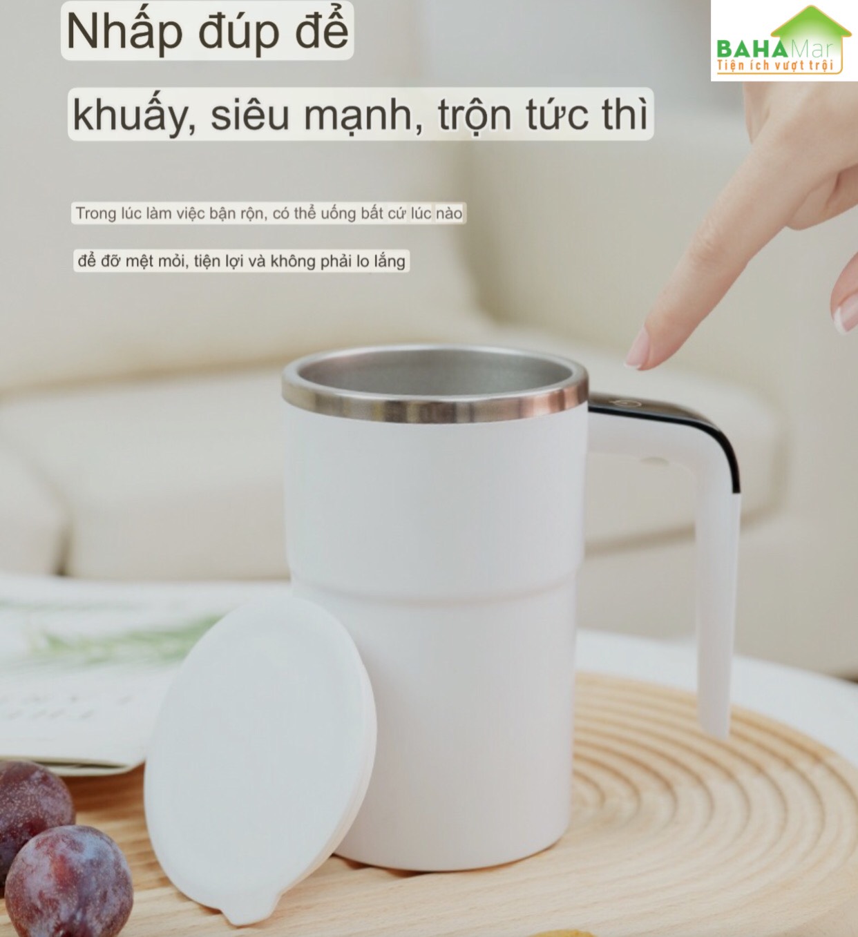 CỐC THÔNG MINH TỰ ĐỘNG KHUẤY TỪ TÍNH VÀ CẢM BIẾN ĐO NHIỆT ĐỘ DÙNG ĐA NĂNG "BAHAMAR" công suất mạnh trộn tốc độ cao giúp đồ uống không vón cục, rất mịn mượt có mànhình cảm ứng LCD hiển thị nhiệt độ