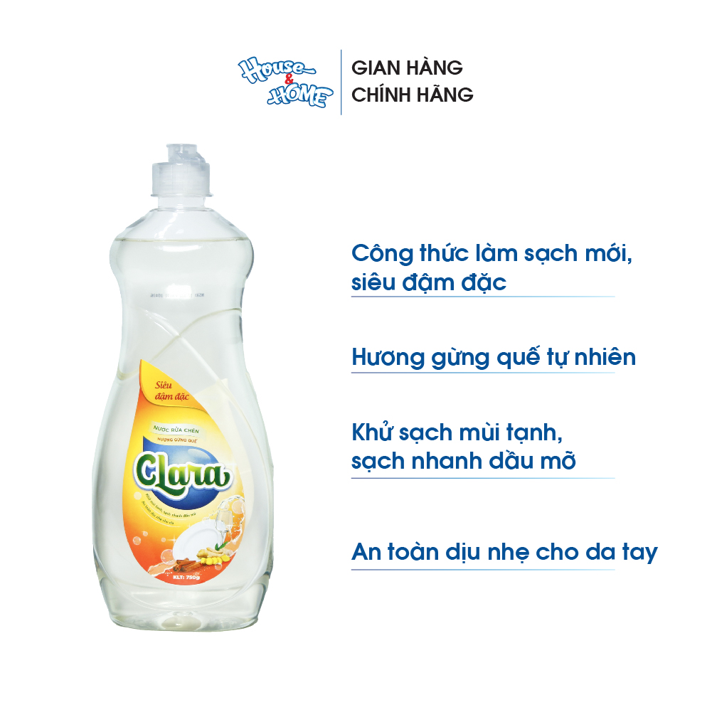 Nước rửa chén bát Clara hương gừng quế chai 750g