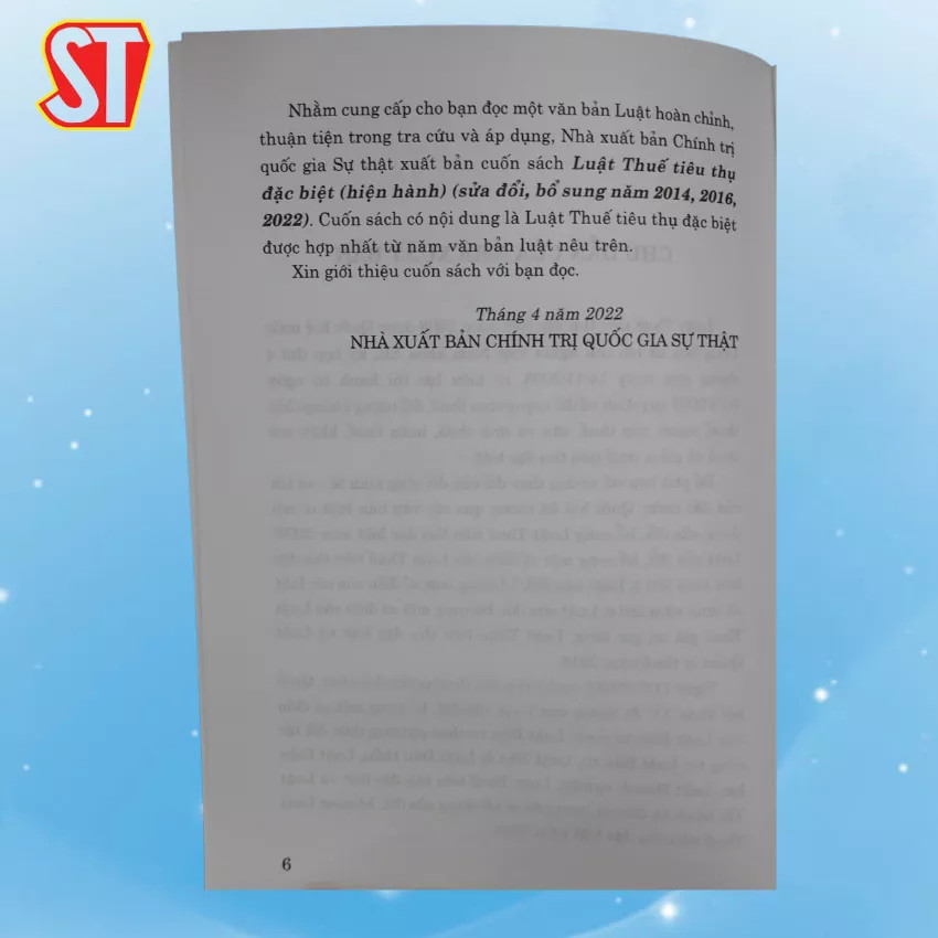 Sách Luật Thuế Tiêu Thụ Đặc Biệt (hiện hành) (sửa đổi, bổ sung năm 2014, 2016, 2022) - NXB Chính Trị Quốc Gia Sự Thật