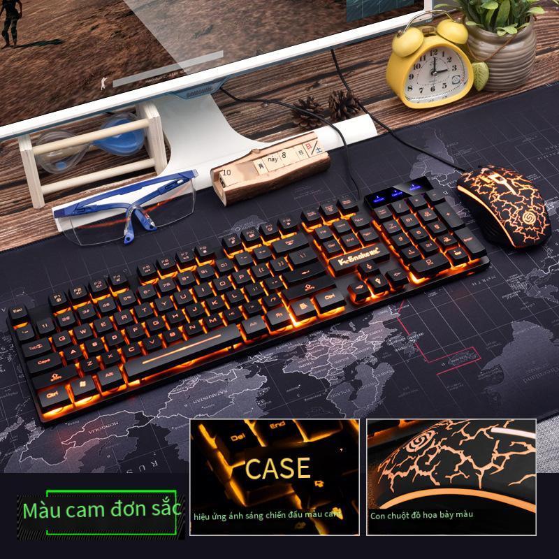 Bộ bàn phím và chuột có dây Viper KM320 phong cách mới nhất treo U+U chữ màu cam trong suốt bộ bàn phím chuột chơi game crack dạ quang