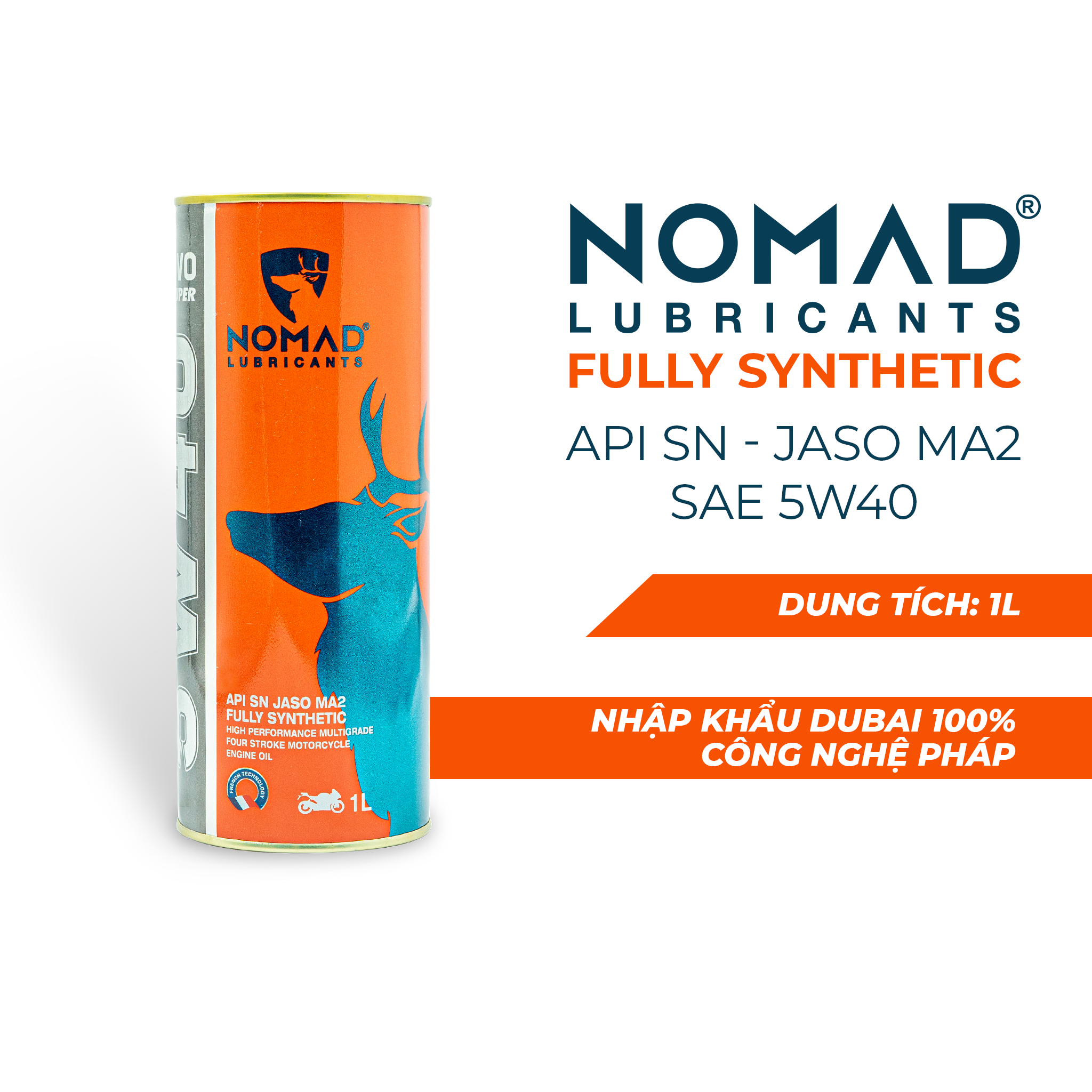 3 LON NHỚT NOMAD 1L - 1.1L - 1.3L DÀNH CHO XE CÔN TAY - TỔNG HỢP TOÀN PHẦN 100% SAE 5W40 - API SN - JASO MA2 TẶNG 1 CHAI NƯỚC MÁT NOMAD 1L PHA SẴN