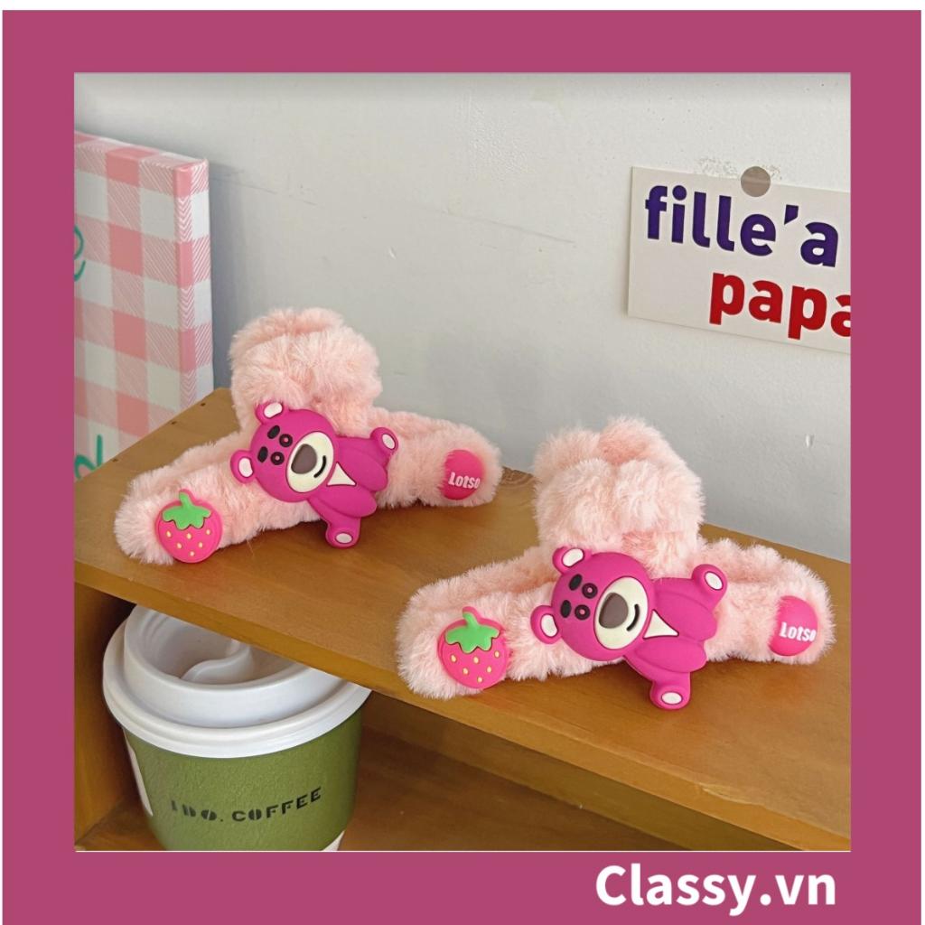 Bộ sưu tập dây cột tóc băng đô và Kẹp Classy tóc màu hồng tía, in hình gấu Teddy cute ngộ nghĩnh PK799
