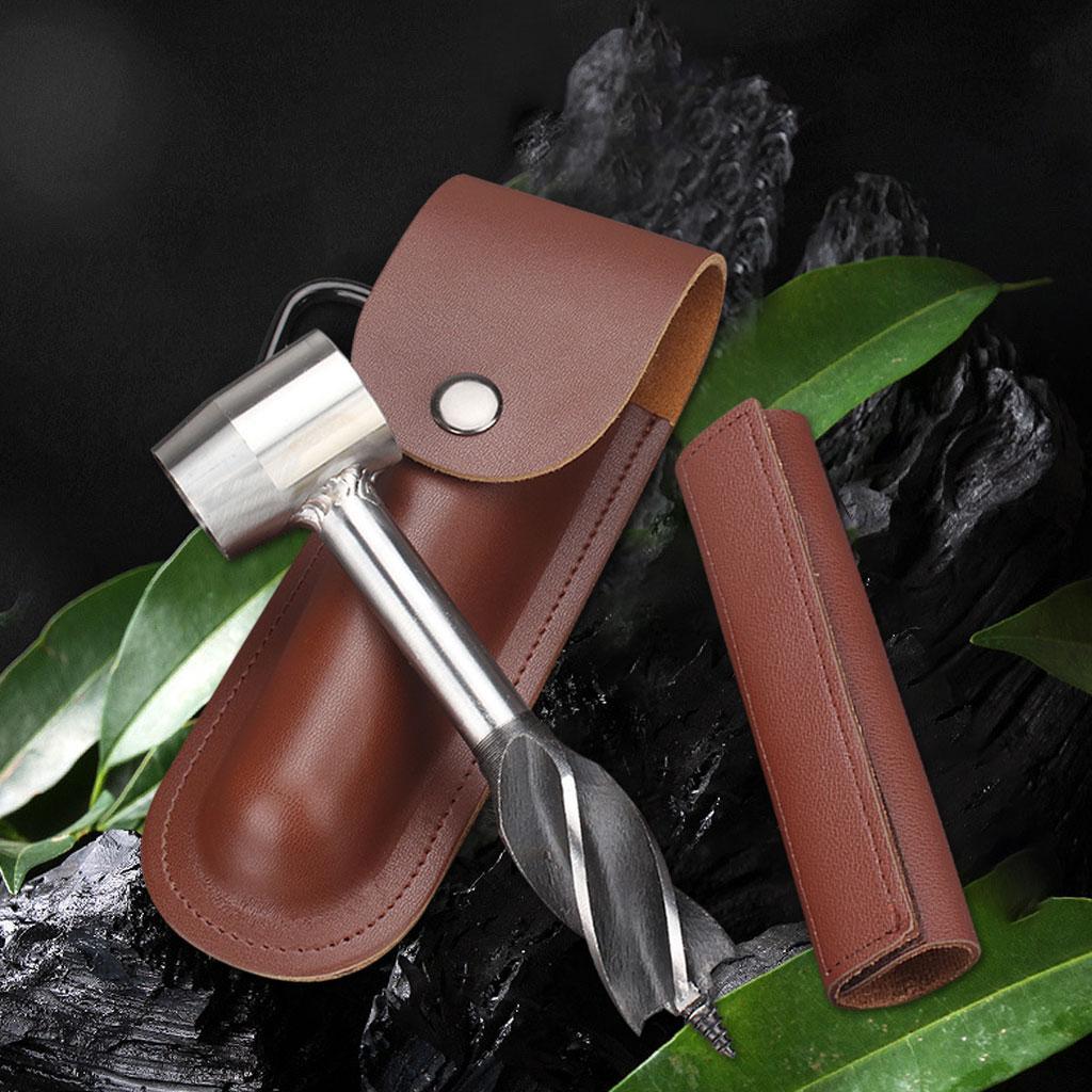 2 Piece Wood Auger Drill Bit Hand Auger Wrench with Carabiner for Bushcraft Backpack, Camping, Wood Peg, Woodworking, Emergency Tool