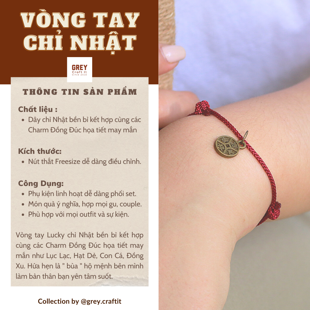 Vòng Tay Chỉ Nhật hình Xu May Mắn | Chống Nước Bền Màu | Freeship