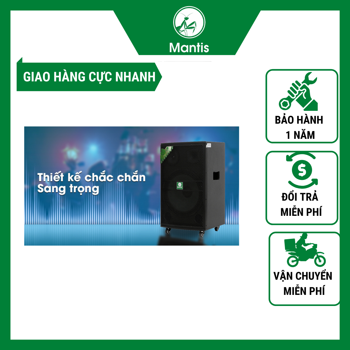 Loa kéo/karaoke di động Mantis MT15-ST1A công suất lớn 600W bảo hành toàn quốc 3 way 4 tấc