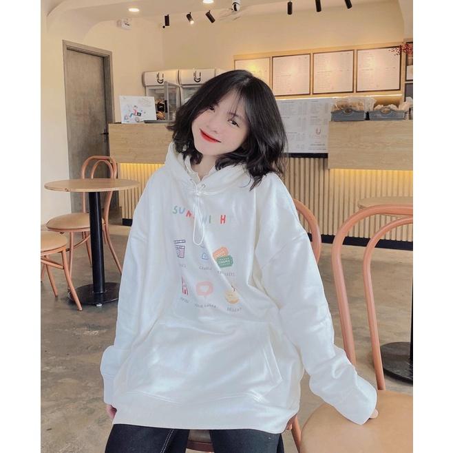 ÁO HOODIE SWEETIE SUNDAYNIGHT, In Hình Thêu TO Form Rộng Hàn Quốc, Áo Hoodie Freesize Nỉ Dày Mềm Mịn Dễ Thương